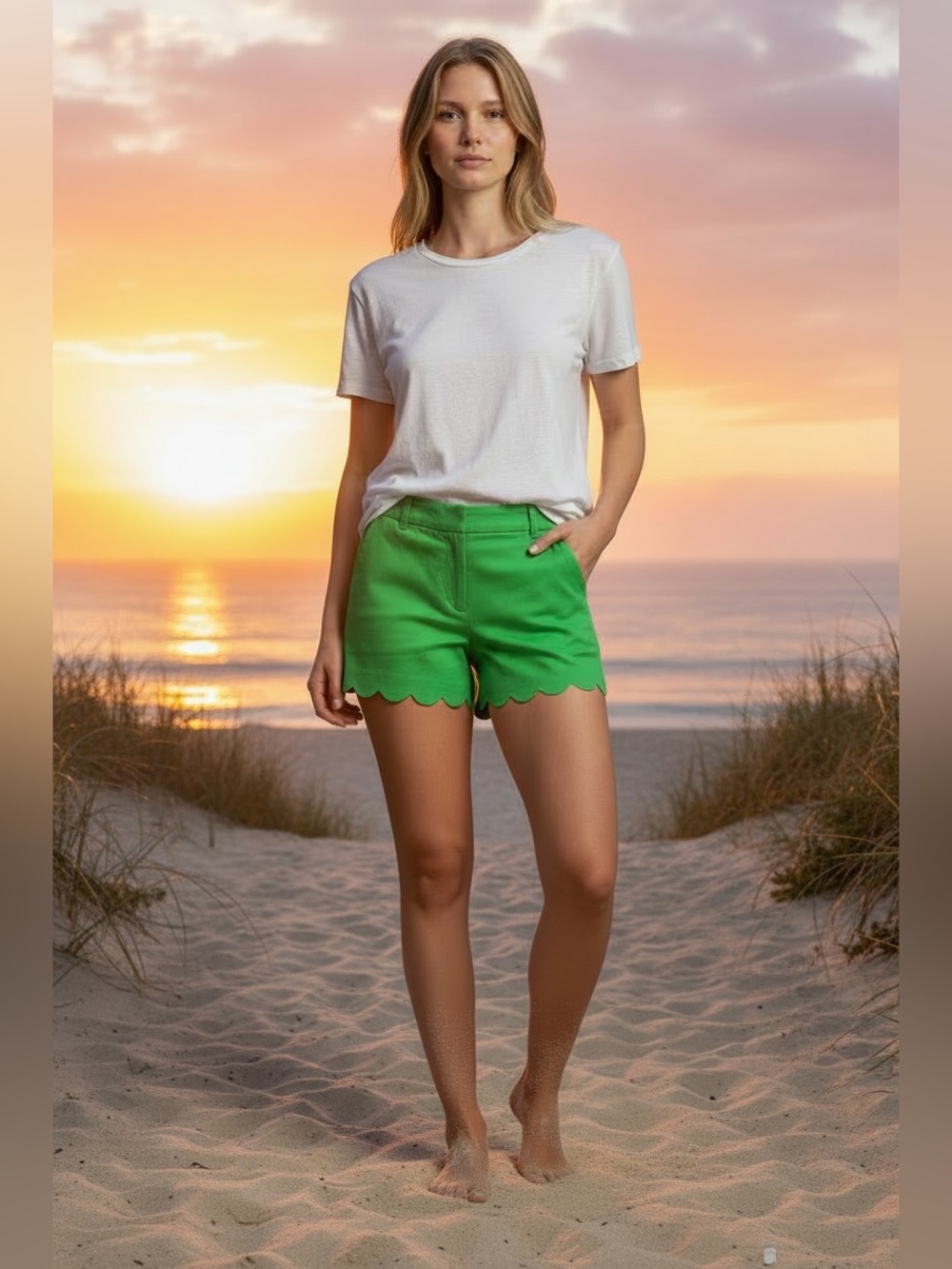 J. Crew Bright Green Scallop-Hem High Waist Shorts - Picture 4 of 8